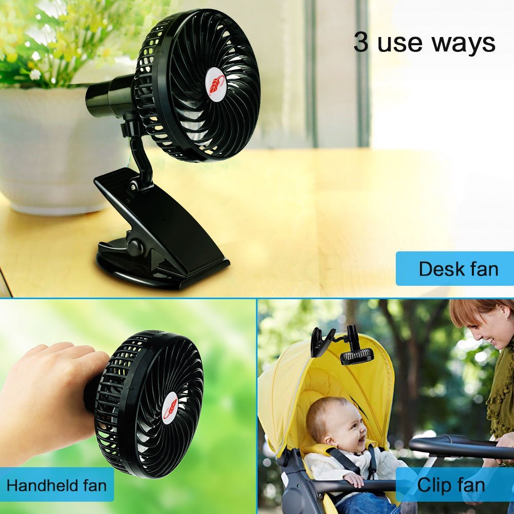 Clip fan attached to a desk
