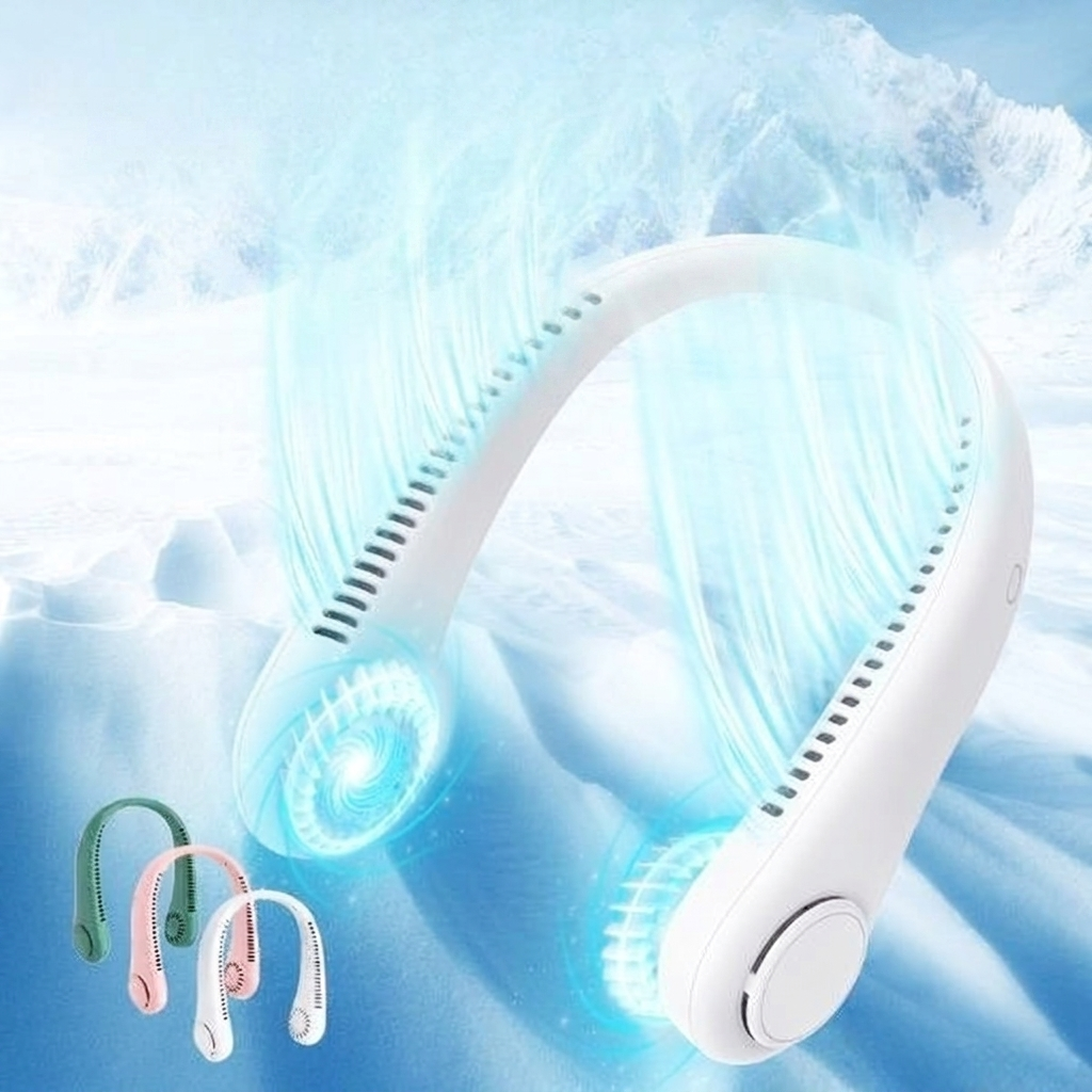 Hands-free lazy neck fan in white