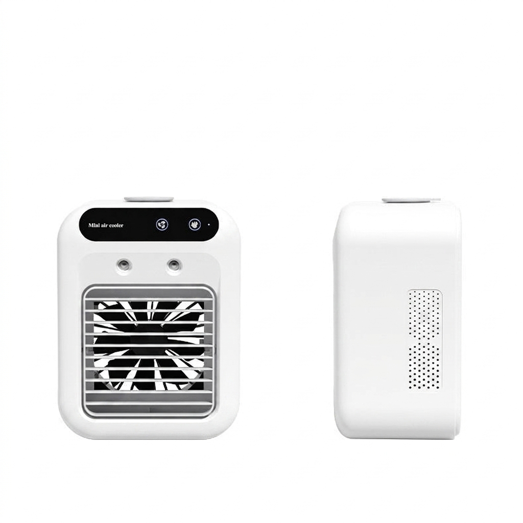 Evaporative air cooler front and side view